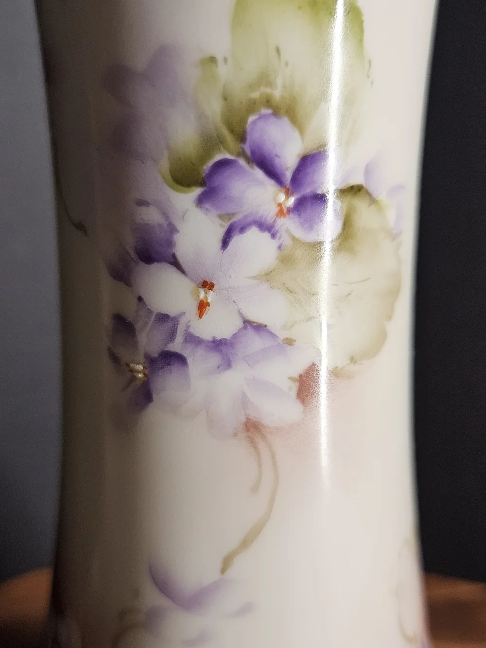 Vintage Limoges France Porcelain Vase with Purple Floral Hand-Painted Design